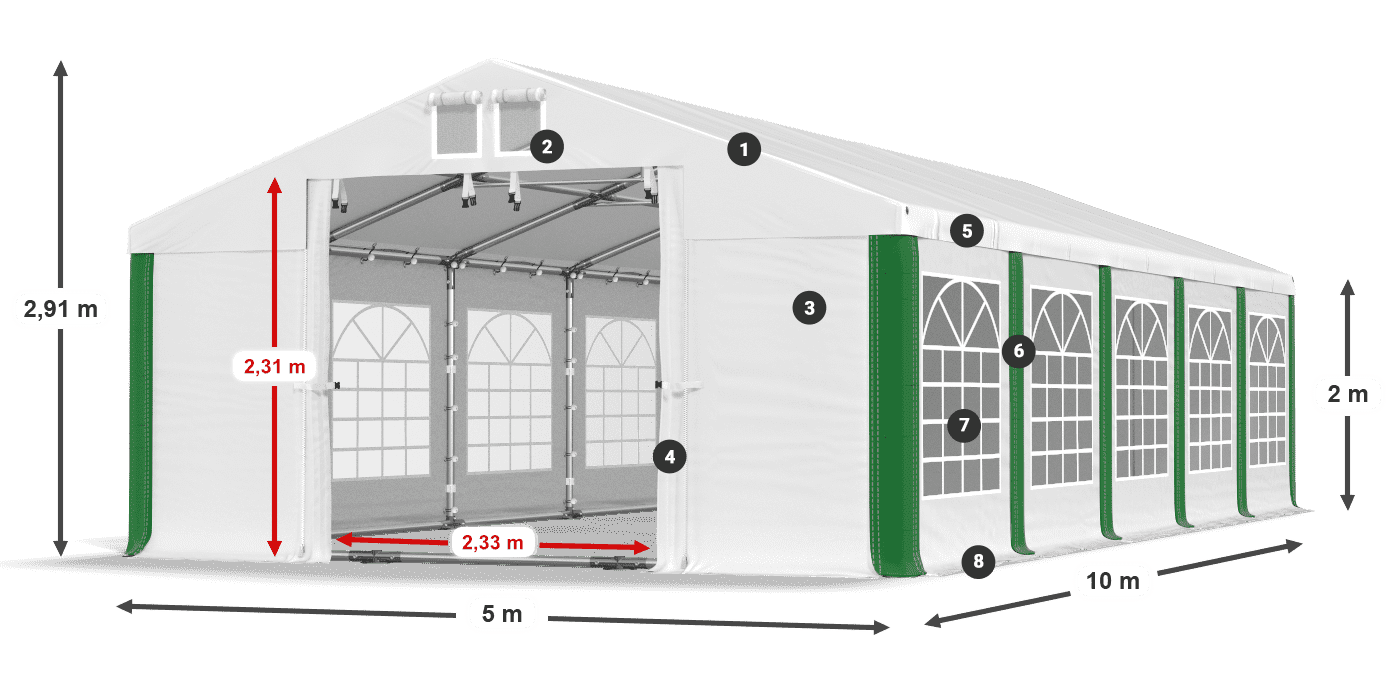 Střecha: FR 620 PVC Stěny: SD 500 PVC 2m legenda