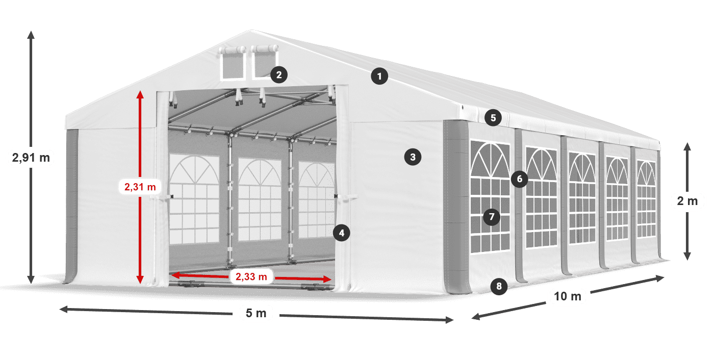 Střecha: FR 620 PVC Stěny: SD 500 PVC 2m legenda