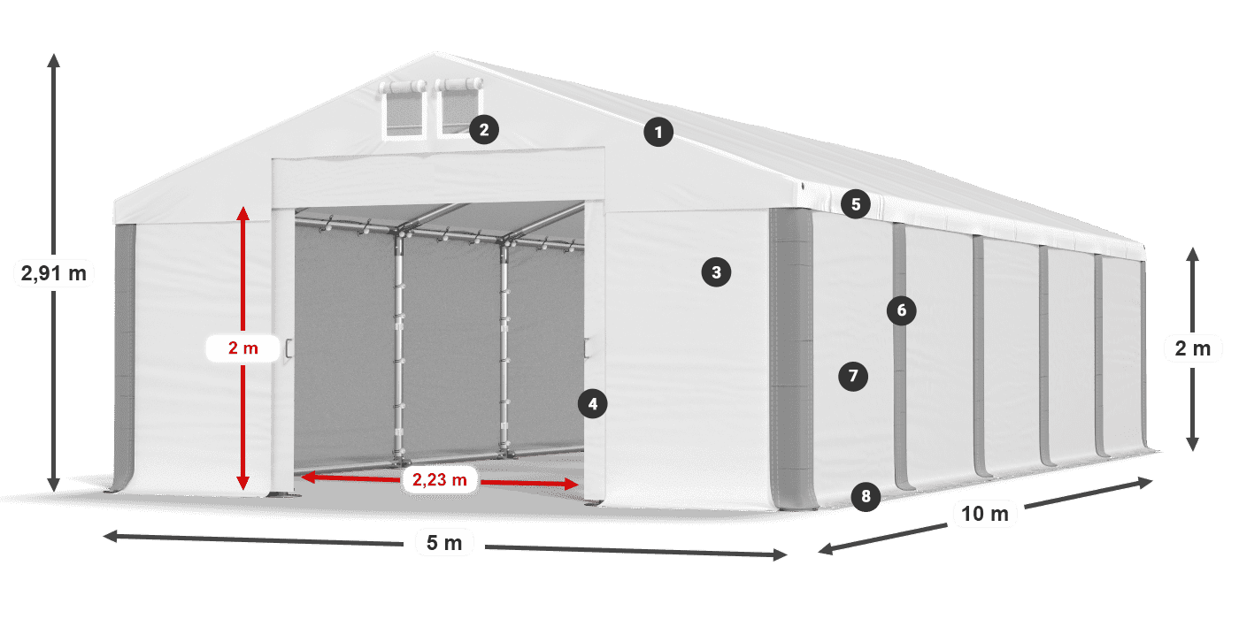 Střecha: FR 620 PVC Stěny: SD 500 PVC 2m legenda