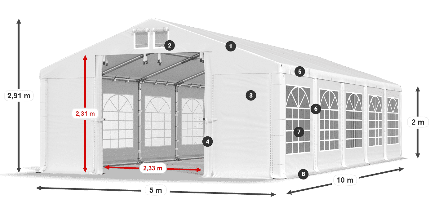 Střecha: FR 620 PVC Stěny: SD 500 PVC 2m legenda