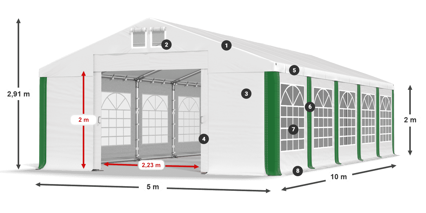 Střecha: FR 620 PVC Stěny: SD 500 PVC 2m legenda
