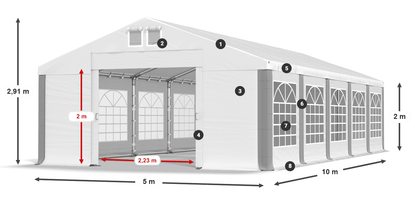 Střecha: FR 620 PVC Stěny: SD 500 PVC 2m legenda