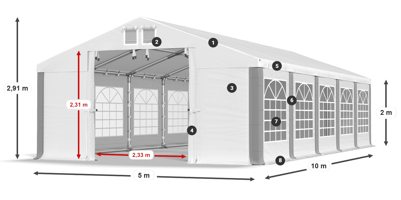 Střecha: FR 620 PVC Stěny: SD 500 PVC 2m legenda