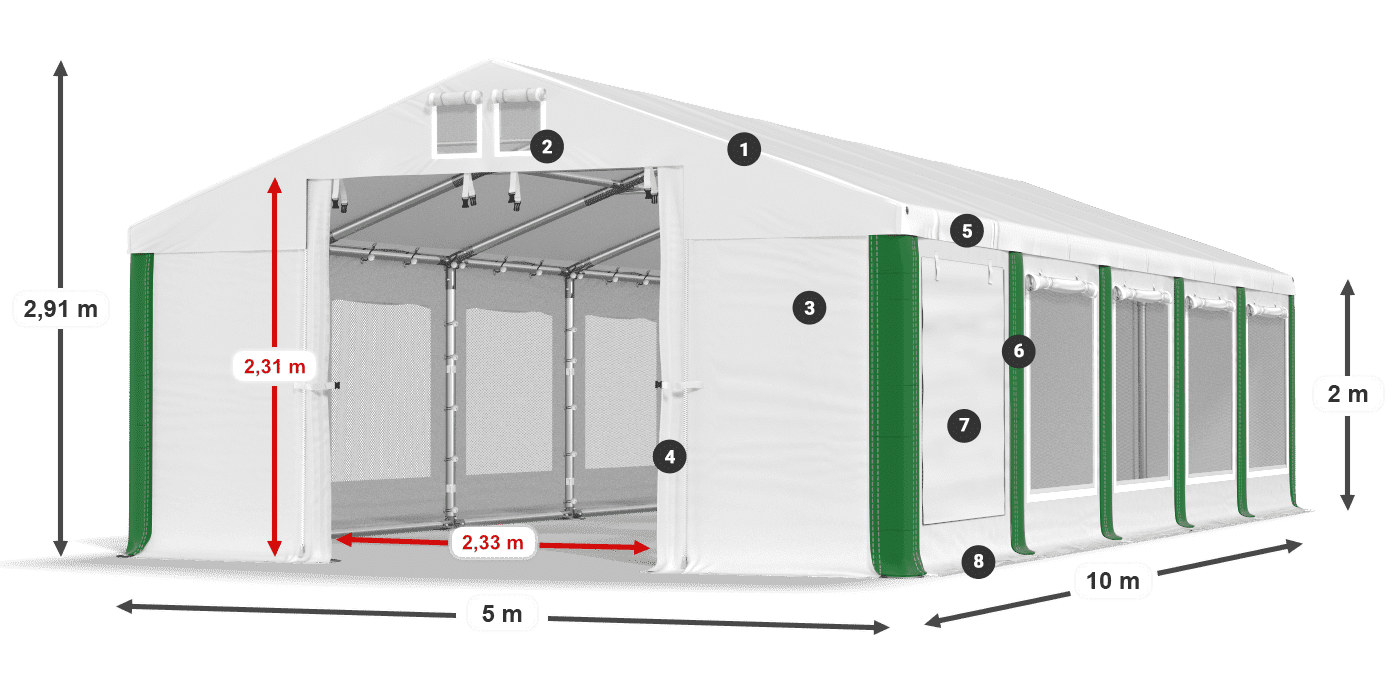 Střecha: FR 620 PVC Stěny: SD 500 PVC 2m legenda