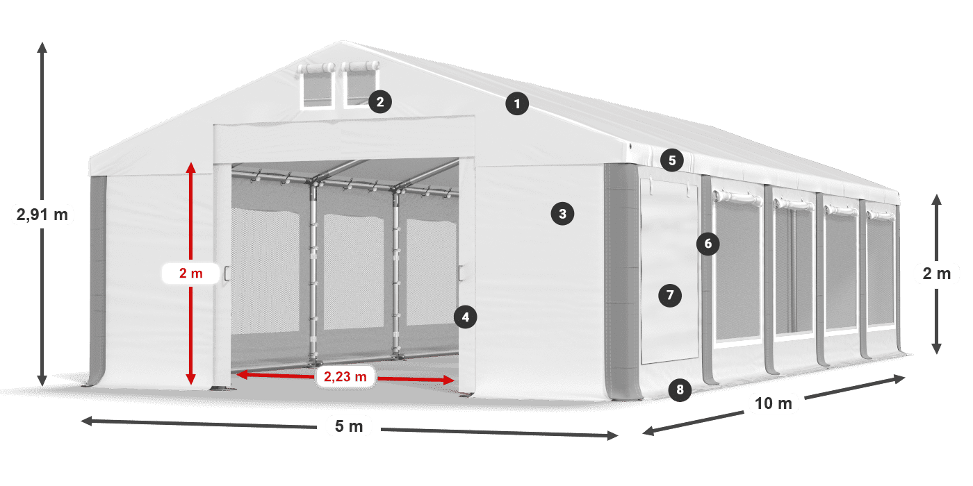 Střecha: FR 620 PVC Stěny: SD 500 PVC 2m legenda