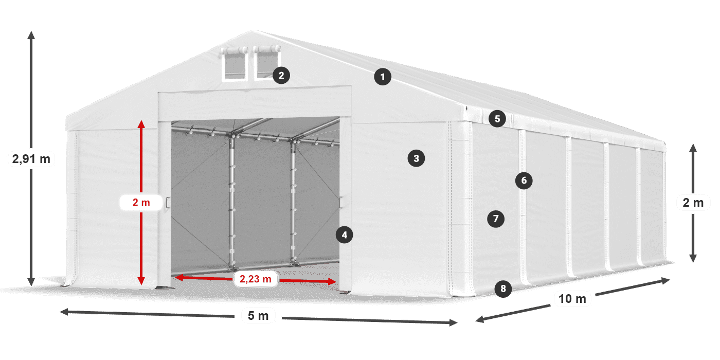 Střecha: FR 620 PVC Stěny: SD 500 PVC 2m legenda