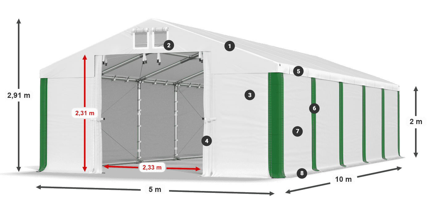 Střecha: FR 620 PVC Stěny: SD 500 PVC 2m legenda