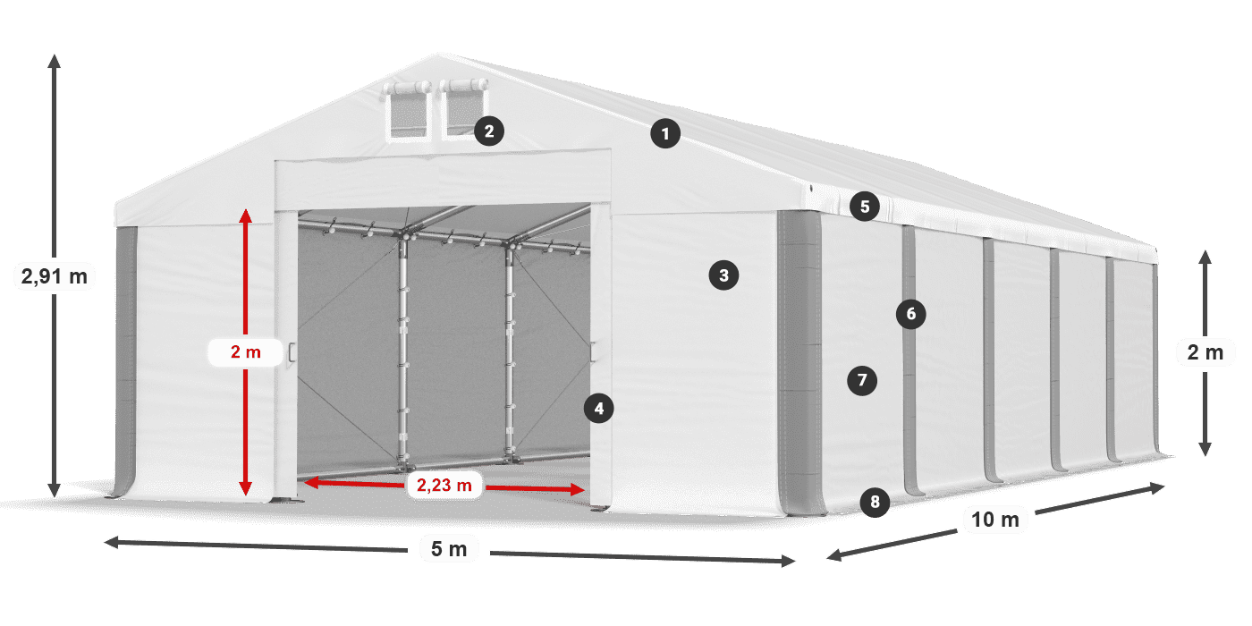 Střecha: FR 620 PVC Stěny: SD 500 PVC 2m legenda
