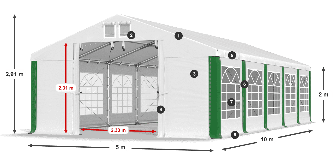 Střecha: FR 620 PVC Stěny: SD 500 PVC 2m legenda