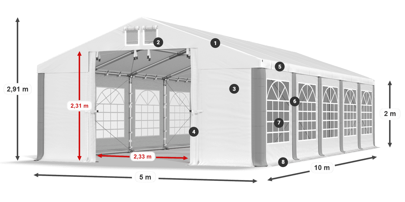 Střecha: FR 620 PVC Stěny: SD 500 PVC 2m legenda