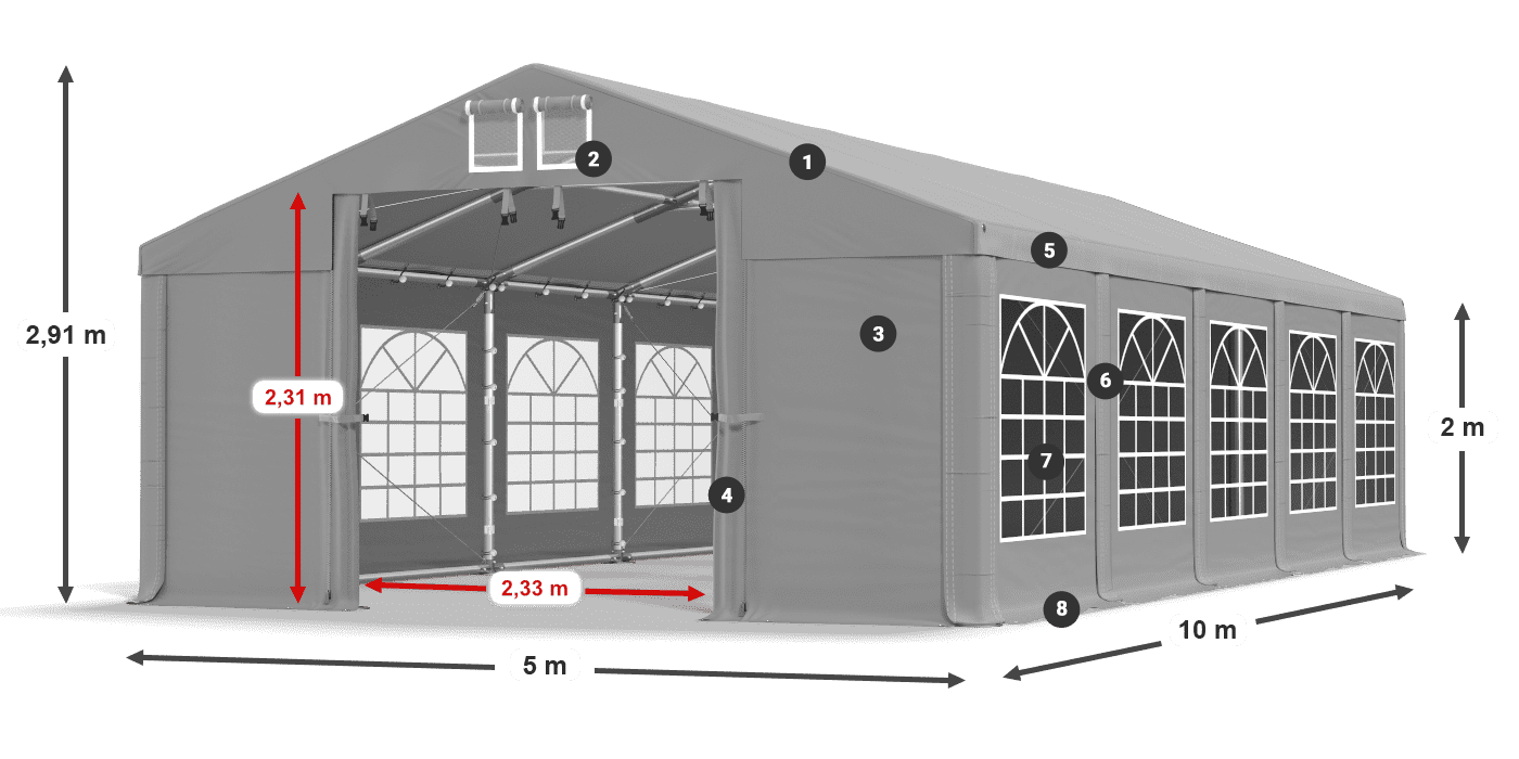 Střecha: FR 620 PVC Stěny: SD 500 PVC 2m legenda