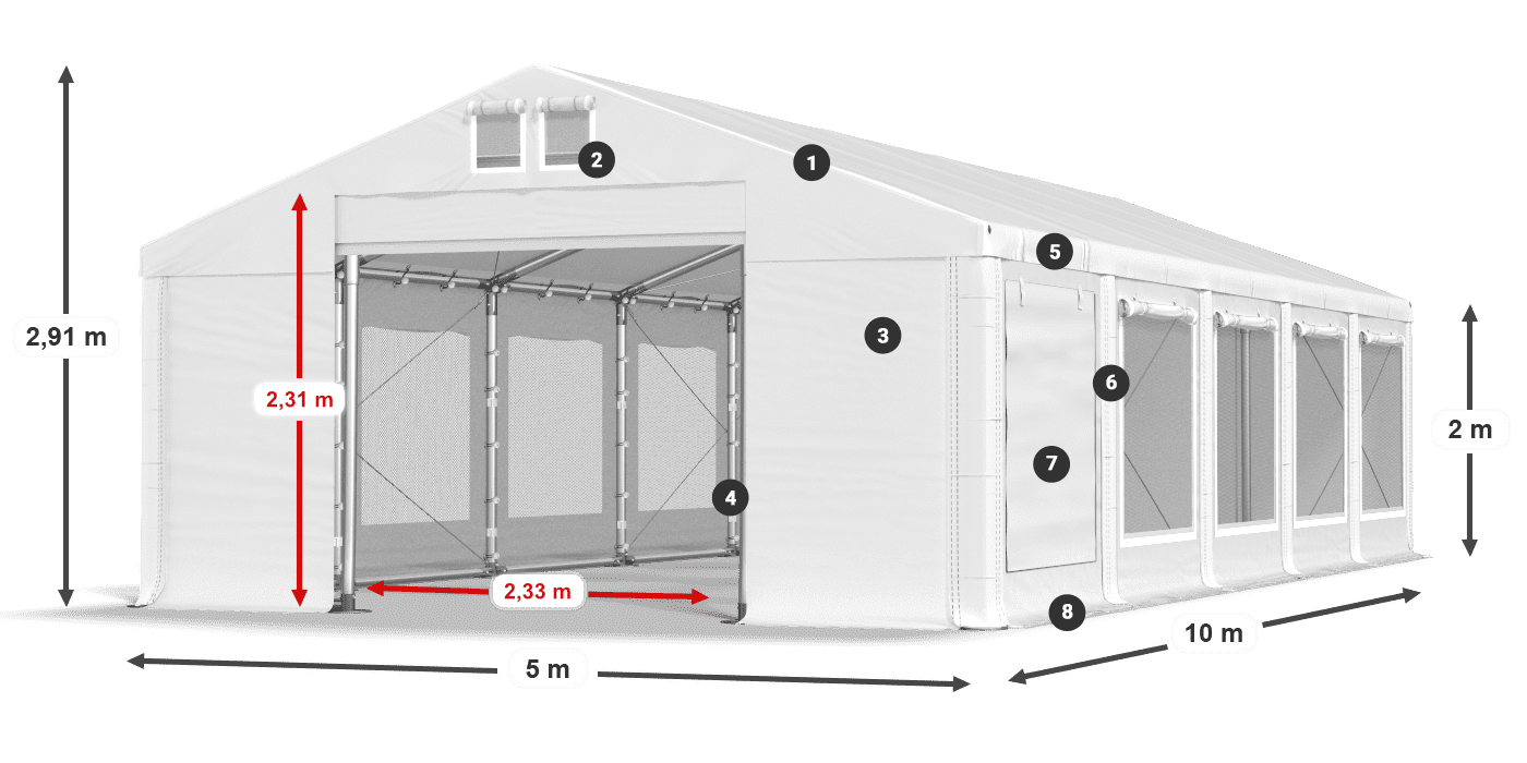 Střecha: FR 620 PVC Stěny: SD 500 PVC 2m legenda