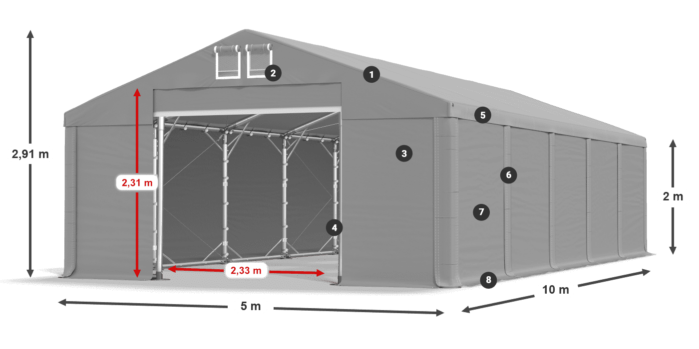 Střecha: MS 580 PVC Stěny: FR M 620 PVC 2m legenda