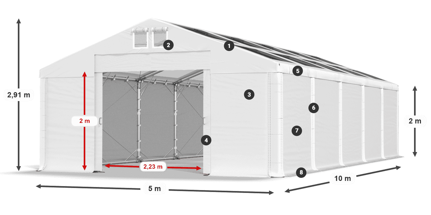 Střecha: MS T 580 PVC Stěny: FR 620 PVC 2m legenda