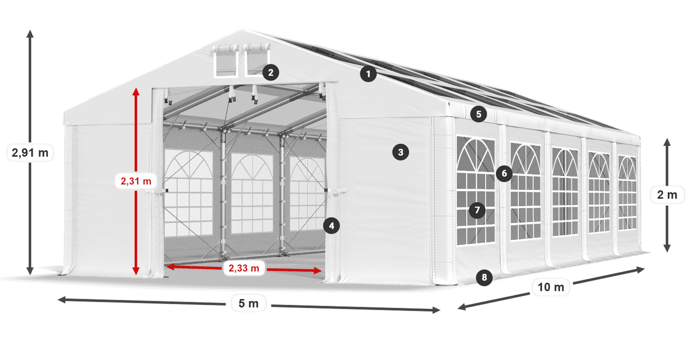 Střecha: MS T 580 PVC Stěny: FR 620 PVC 2m legenda