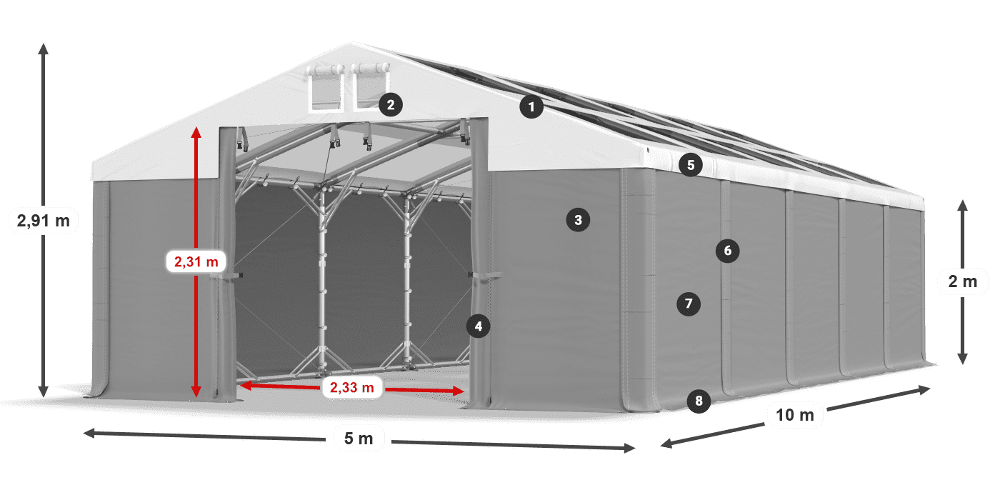Střecha: MS T 580 PVC Stěny: FR 620 PVC 2m legenda
