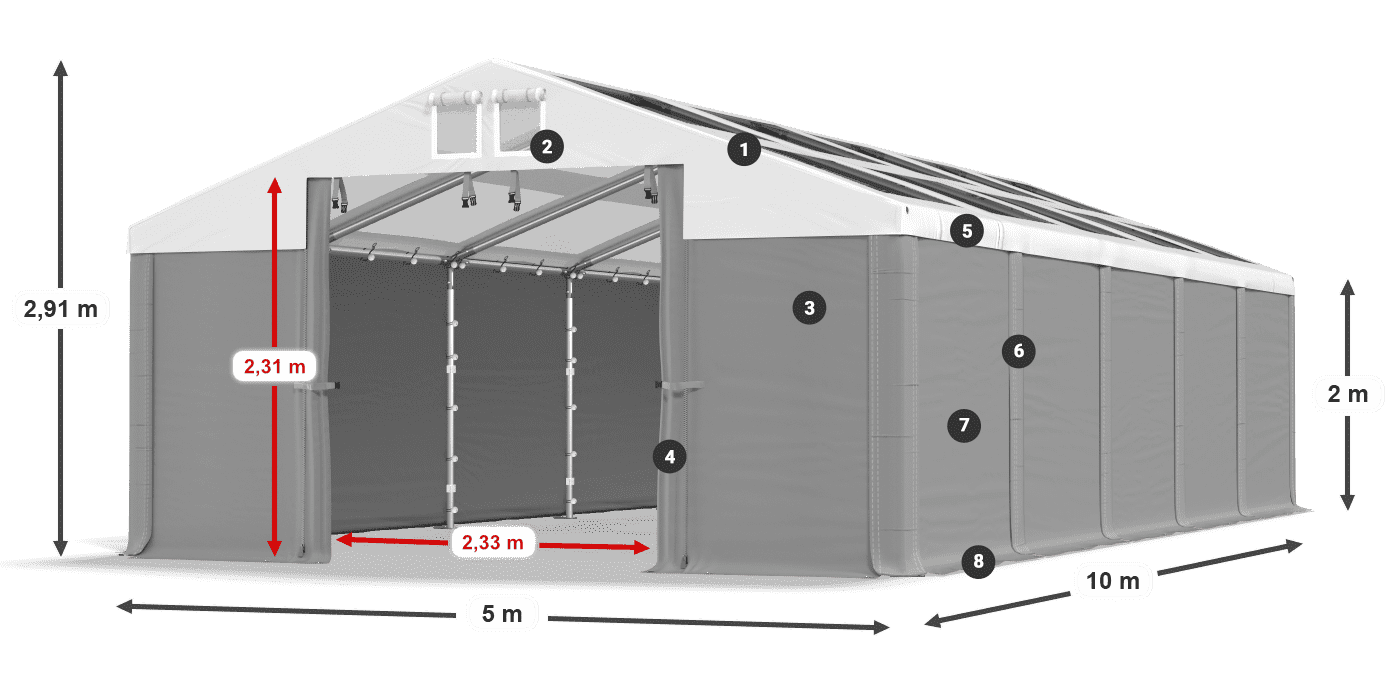Střecha: MS T 580 PVC Stěny: FR 620 PVC 2m legenda