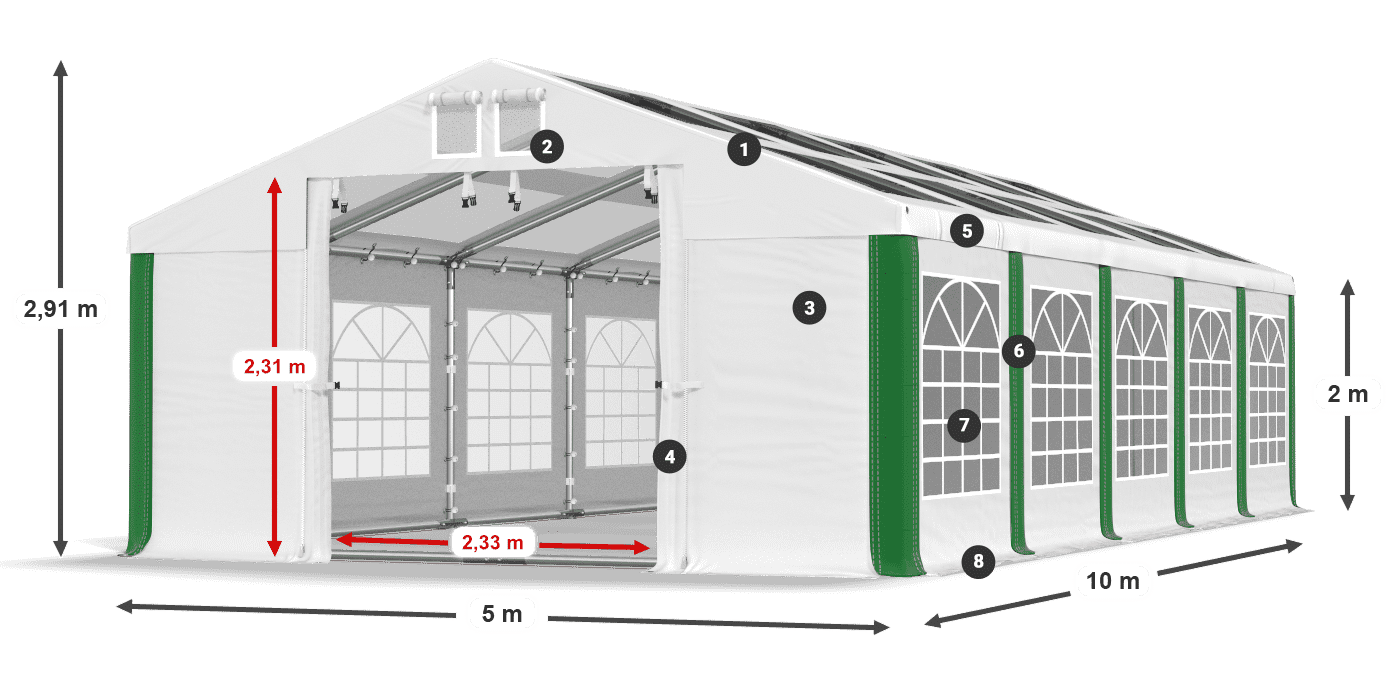 Střecha: MS T 580 PVC Stěny: FR 620 PVC 2m legenda