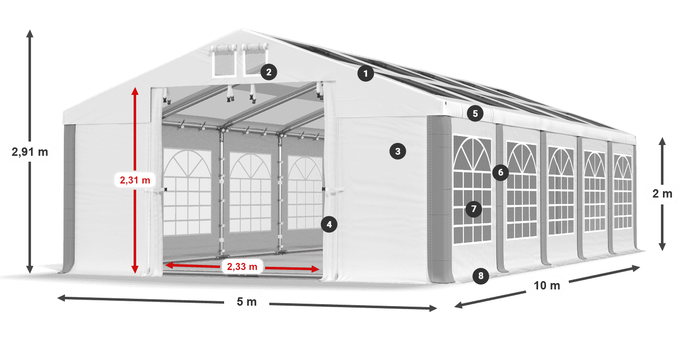 Střecha: MS T 580 PVC Stěny: FR 620 PVC 2m legenda