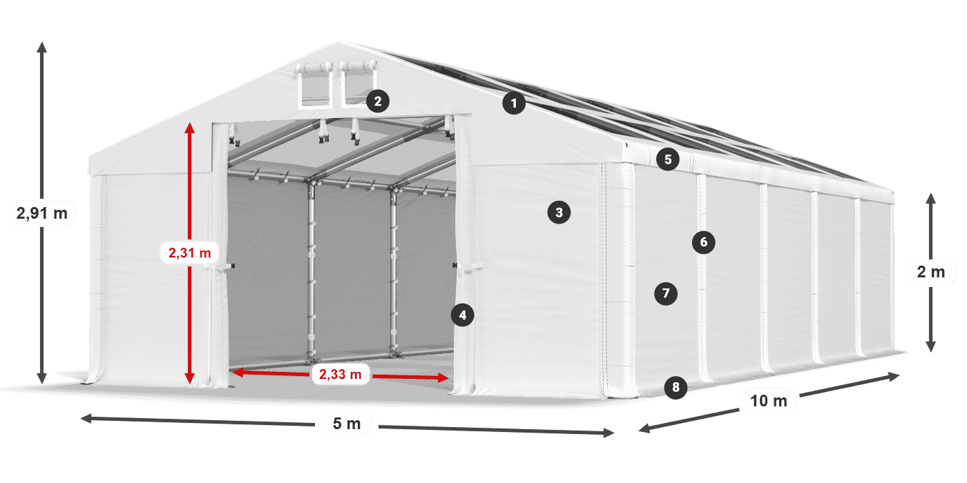 Střecha: MS T 580 PVC Stěny: FR 620 PVC 2m legenda