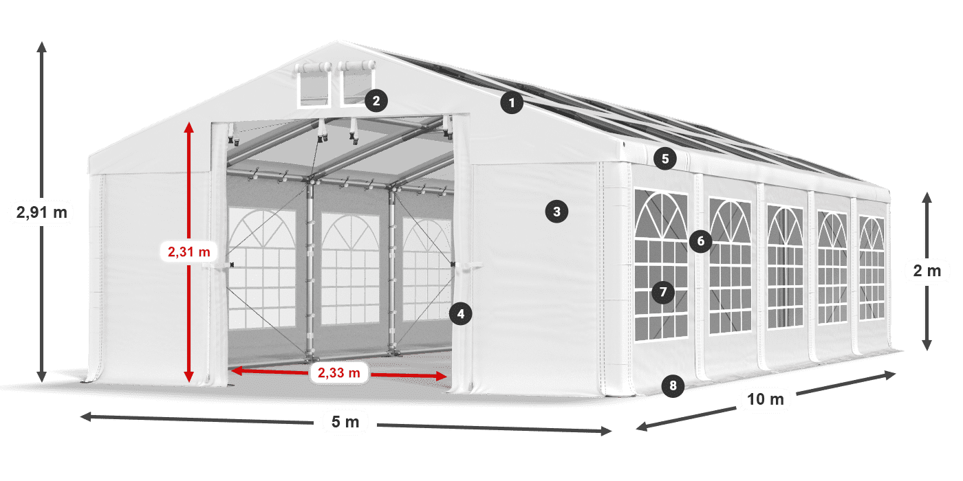 Střecha: MS T 580 PVC Stěny: FR 620 PVC 2m legenda