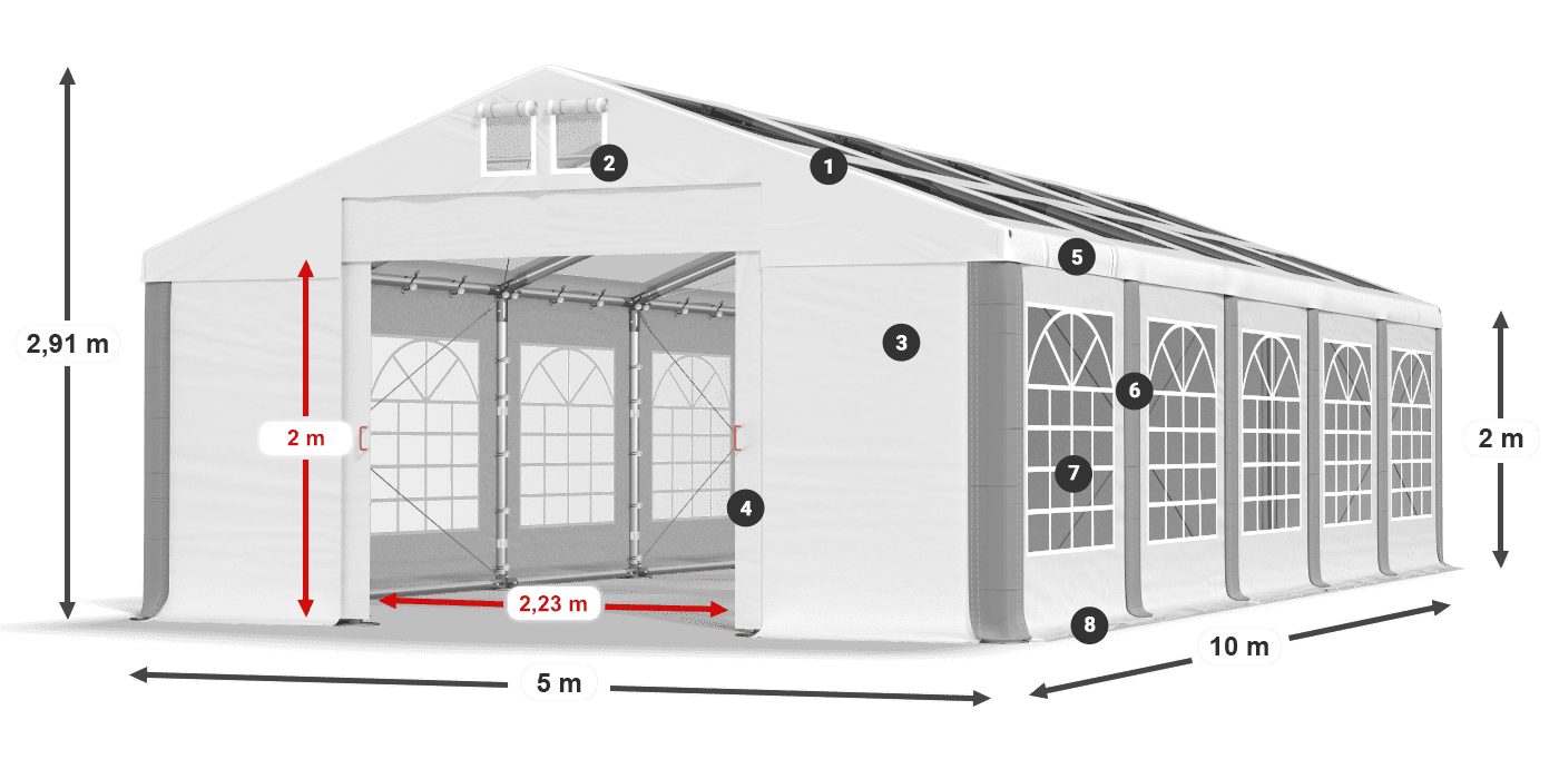 Střecha: MS T 580 PVC Stěny: FR 620 PVC 2m legenda