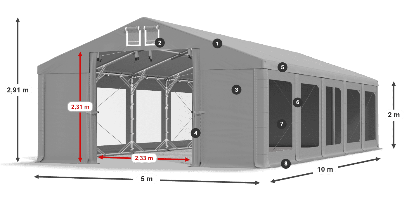 Střecha: MS 580 PVC Stěny: MS 580 PVC 2m legenda