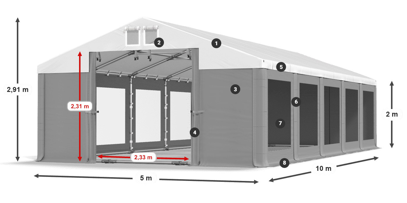 Střecha: MS 580 PVC Stěny: MS 580 PVC 2m legenda