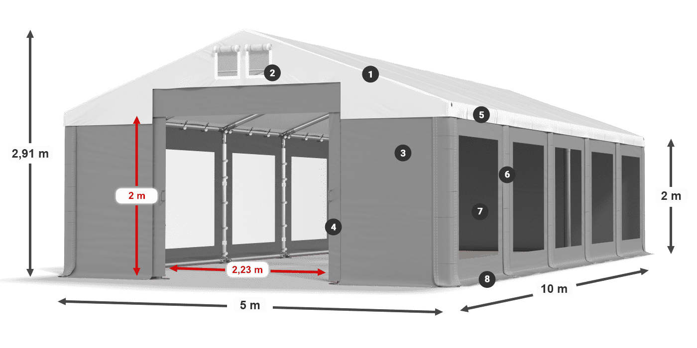 Střecha: MS 580 PVC Stěny: MS 580 PVC 2m legenda