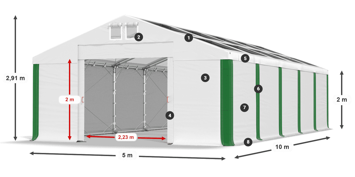 Střecha: MS T 580 PVC Stěny: SD 500 PVC 2m legenda