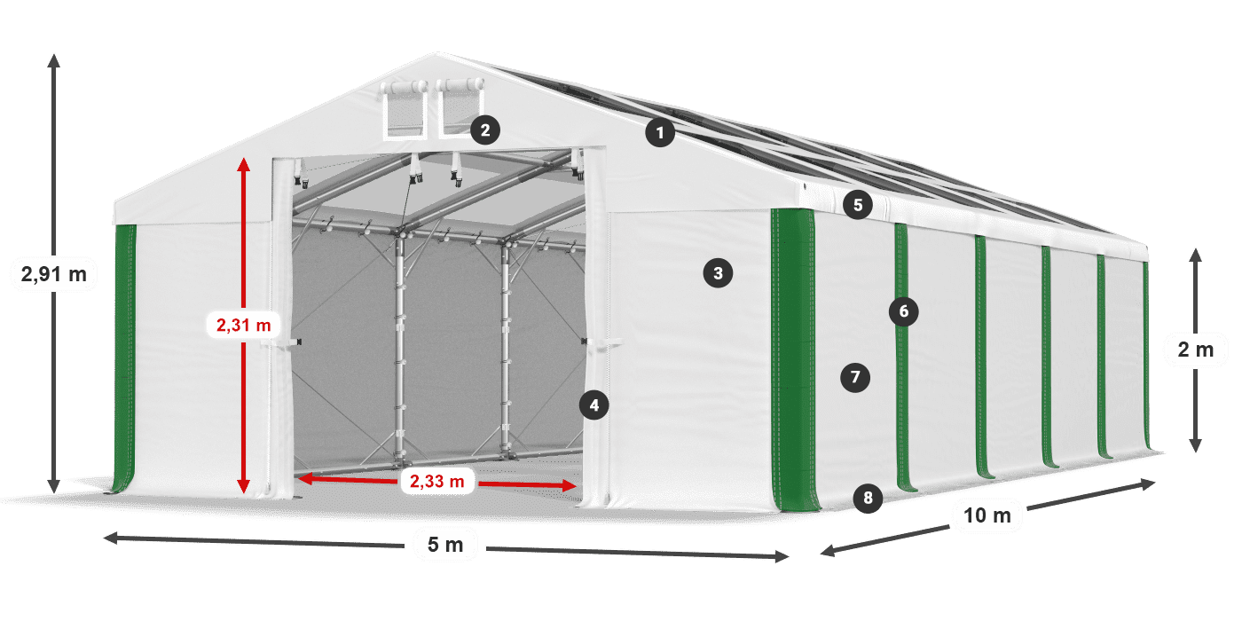 Střecha: MS T 580 PVC Stěny: SD 500 PVC 2m legenda