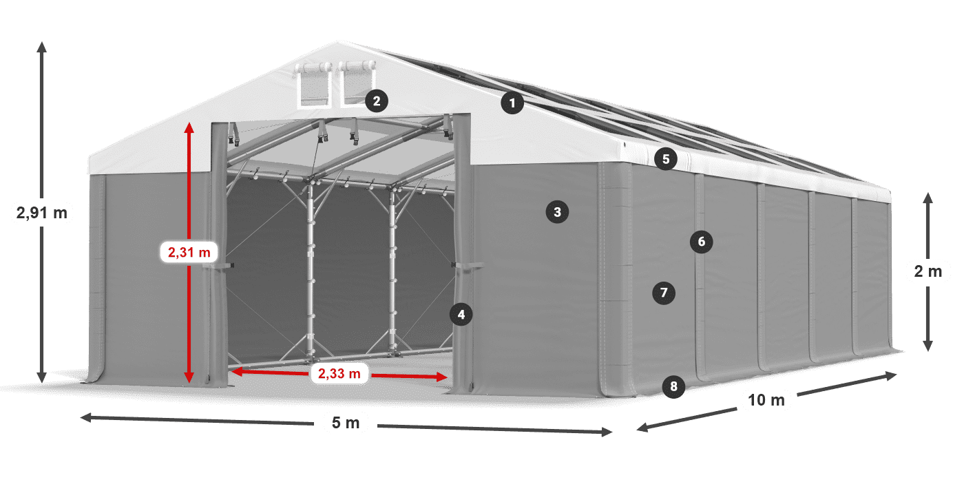Střecha: MS T 580 PVC Stěny: SD 500 PVC 2m legenda