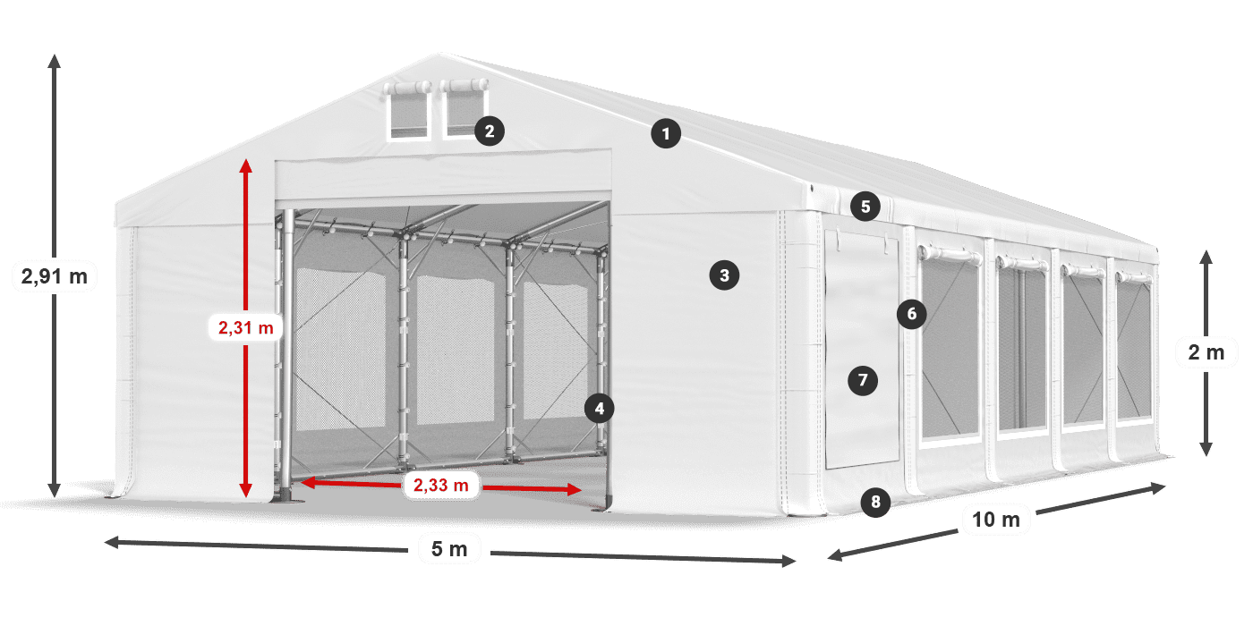 Střecha: MS 580 PVC Stěny: SD M 500 PVC 2m legenda
