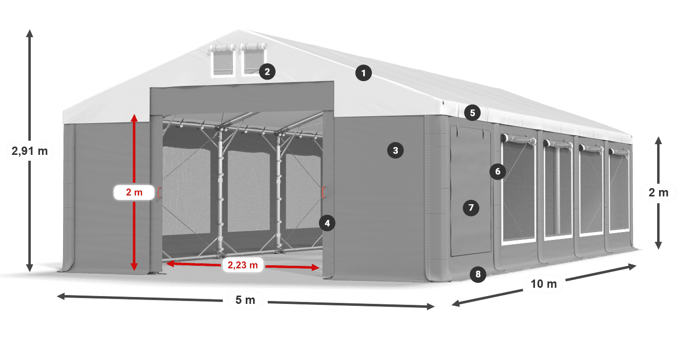 Střecha: MS 580 PVC Stěny: SD M 500 PVC 2m legenda