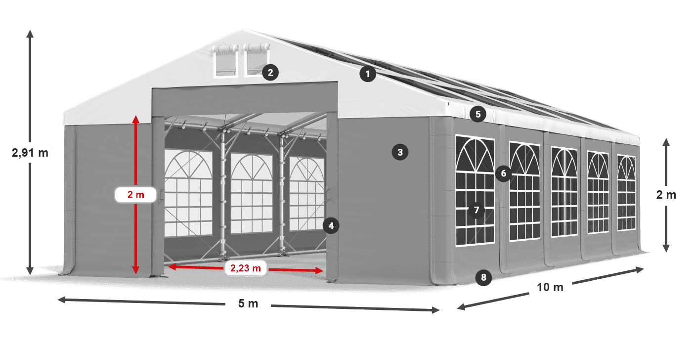Střecha: MS 580 PVC Stěny: SD 500 PVC 2m legenda