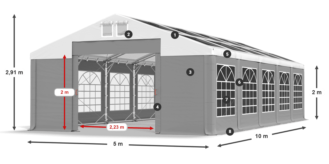 Střecha: MS 580 PVC Stěny: SD 500 PVC 2m legenda