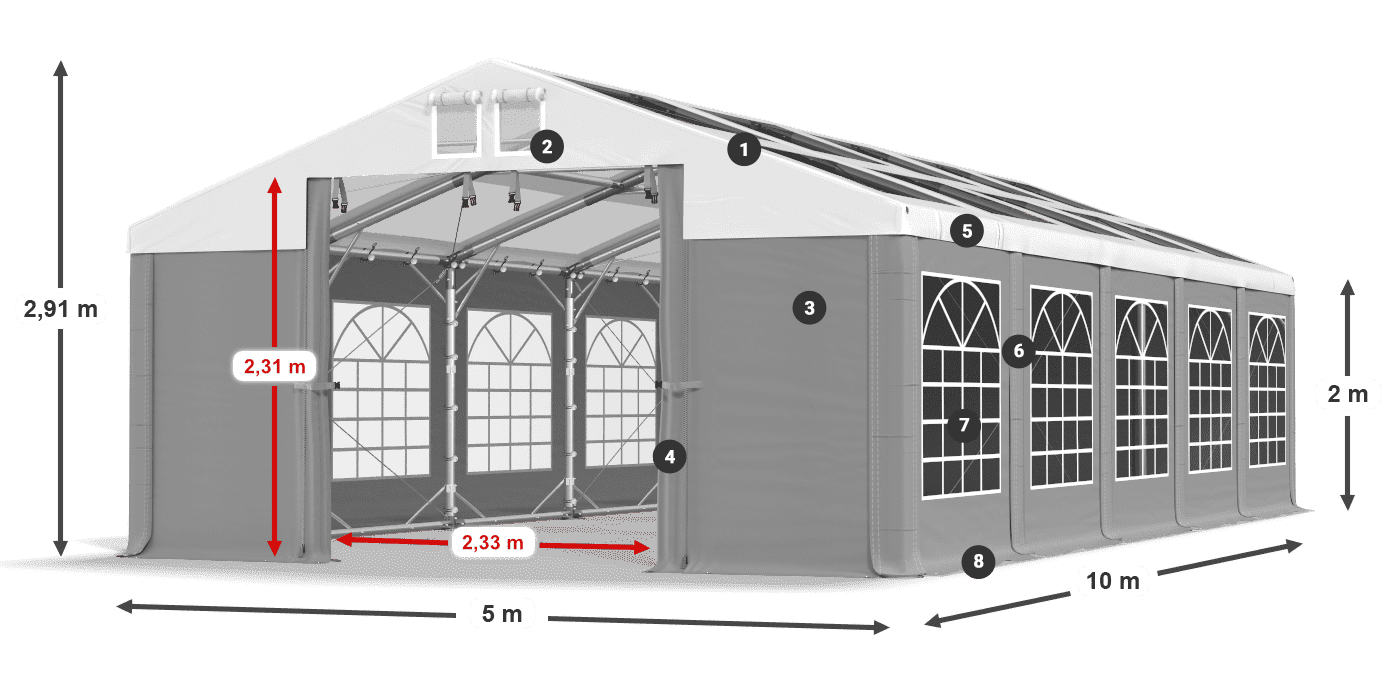 Střecha: MS 580 PVC Stěny: SD 500 PVC 2m legenda