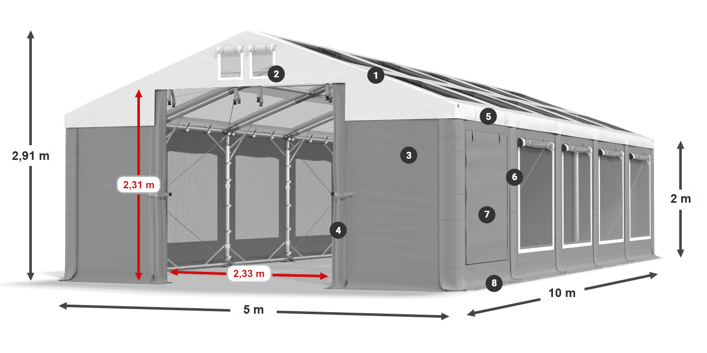 Střecha: MS T 580 PVC Stěny: SDM 500 PVC 2m legenda