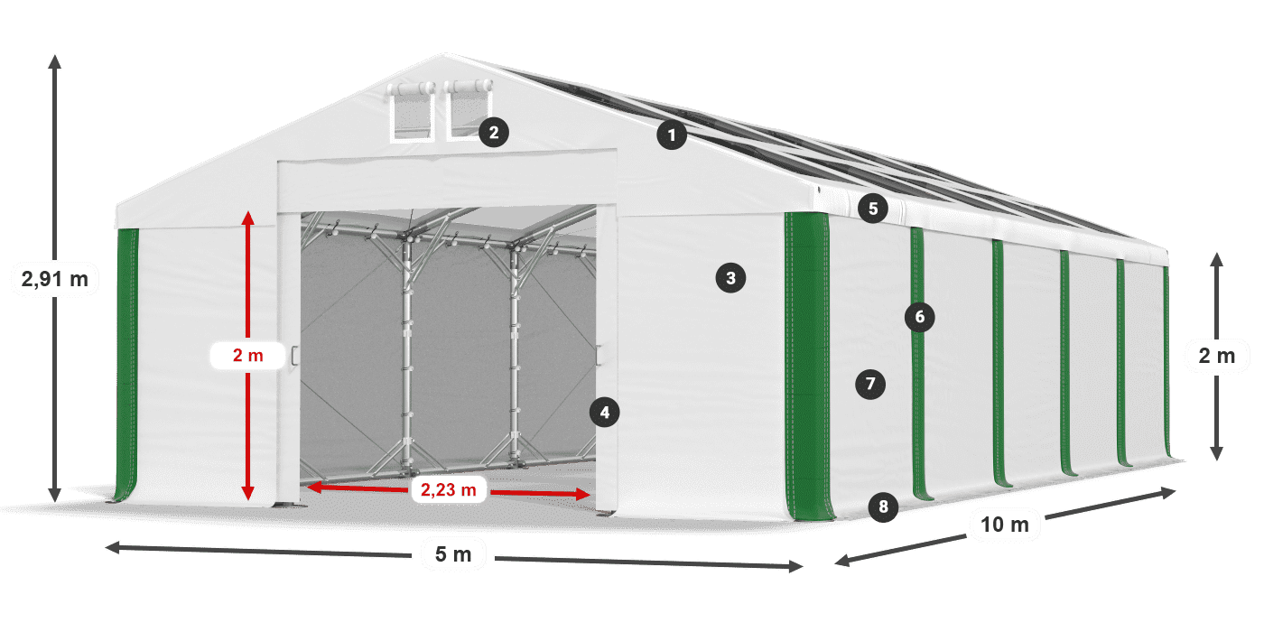Střecha: MS T 580 PVC Stěny: SD 500 PVC 2m legenda