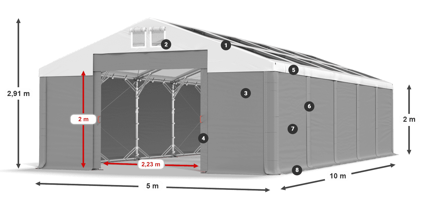 Střecha: MS T 580 PVC Stěny: SD 500 PVC 2m legenda