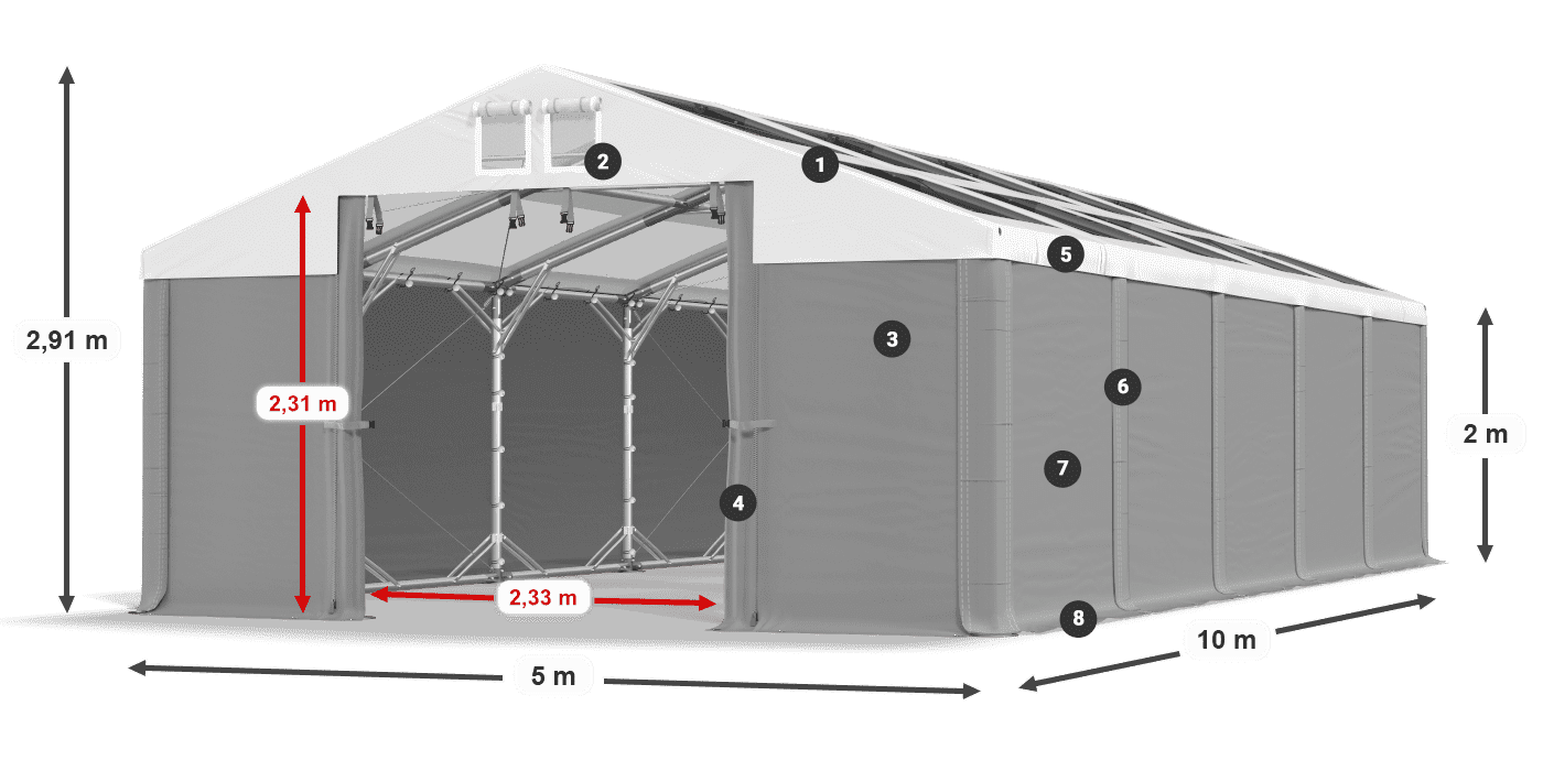 Střecha: MS T 580 PVC Stěny: SD 500 PVC 2m legenda