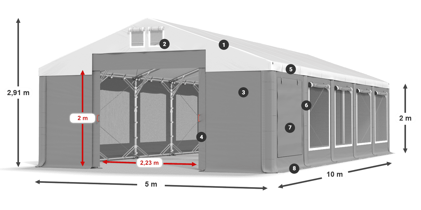 Střecha: MS 580 PVC Stěny: SD M 500 PVC 2m legenda