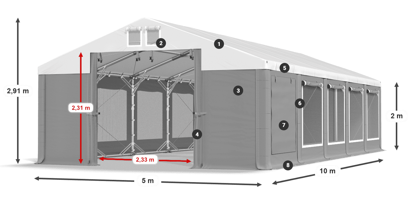 Střecha: MS 580 PVC Stěny: SD M 500 PVC 2m legenda