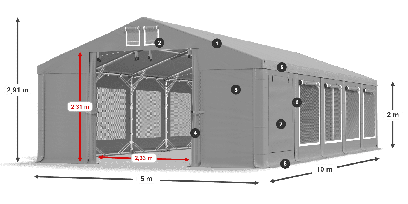 Střecha: MS 580 PVC Stěny: SD M 500 PVC 2m legenda