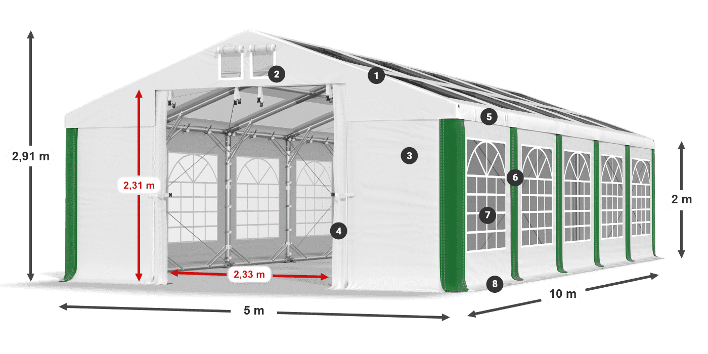 Střecha: MS 580 PVC Stěny: SD 500 PVC 2m legenda