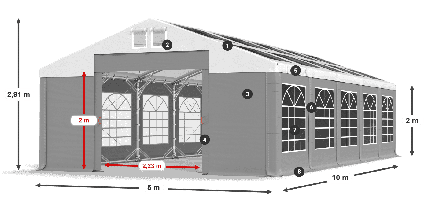 Střecha: MS 580 PVC Stěny: SD 500 PVC 2m legenda