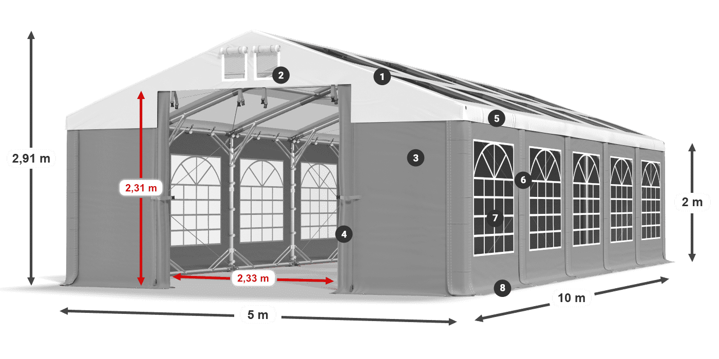 Střecha: MS 580 PVC Stěny: SD 500 PVC 2m legenda