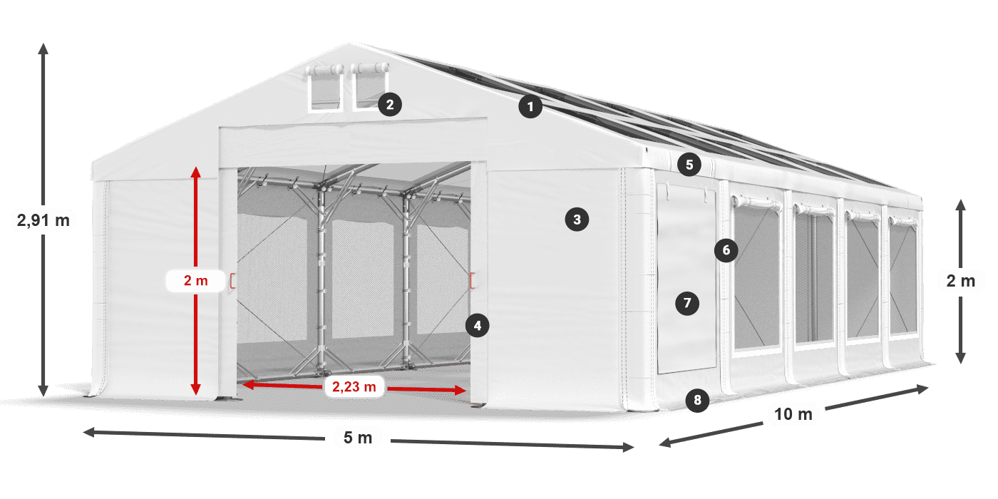 Střecha: MS T 580 PVC Stěny: SDM 500 PVC 2m legenda