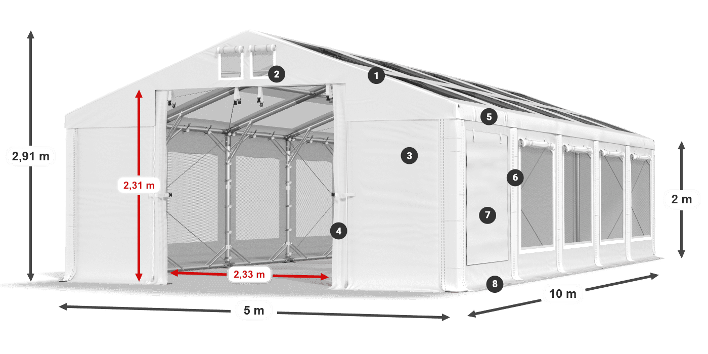 Střecha: MS T 580 PVC Stěny: SDM 500 PVC 2m legenda