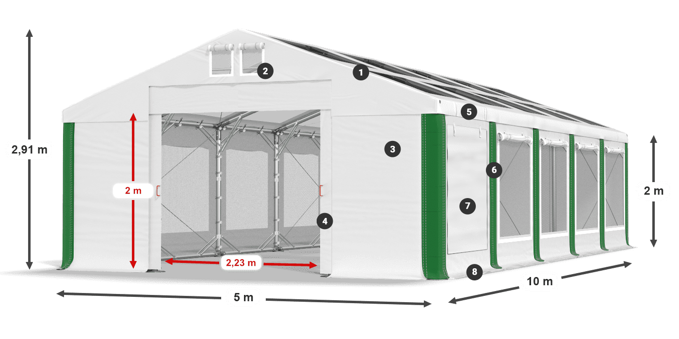 Střecha: MS T 580 PVC Stěny: SDM 500 PVC 2m legenda